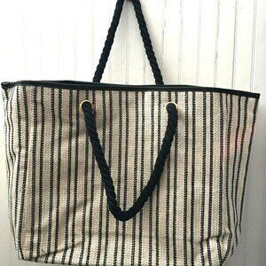 New Lancome Black Cream Striped Beach Tote Bag